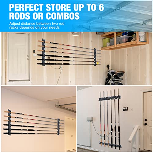Jexine 8 Pack Horizontal Fishing Rod Holders 15 Inches Wall Mounted Fishing Rod Rack Vertical Fishing Pole Organizer 6 Rod Storage with Screws for Garage and Boat Accessories