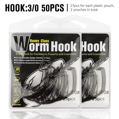 Dovesun EWG Offset Worm Hooks for Bass Fishing 100PCS/50PCS Texas Rig Hooks for Freshwater Saltwater 1# 1/0 2/0 3/0 4/0 - color: 3/0 * 50PCS