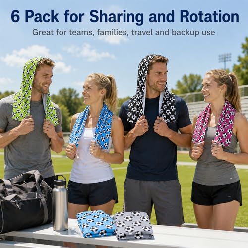 6 Pack Cooling Hoodie Towel, 25 x 12 Inch Hooded Neck Wrap with Pouches and Clips, Soft Breathable Ice Towel for Sports, Gym, Camping, Fishing, Cycling, Outdoor Work, Portable Set