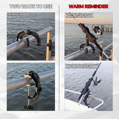 Hitorhike Fishing Rod Holder with Aluminum Alloy Base and One-Click Lock System Fits Round Square Tubes 0.59"~4.53" Enlarged Clamp Range for Boat Kayak Fishing - style: Powerlock Fishing Rod Holder-1 Pack