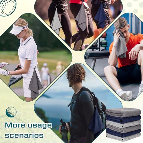 Batiyeer 12 Pcs Golf Towel Bulk for Golf Bags Microfiber Fabric Towel with Clip Waffle Pattern, Fitness, Camping, Hiking, Yoga - color: Navy Blue, Dark Gray, Light Gray