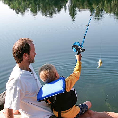 PLUSINNO Kids Fishing Pole with Spincast Reel Telescopic Fishing Rod Combo Full Kits for Boys, Girls, and Adults - color: Blue, size: 5FT / 1.5M