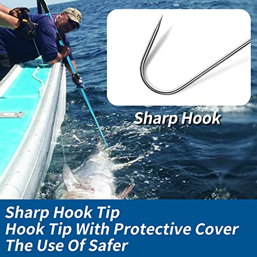 SANLIKE Telescopic Fishing Gaff, Aluminum Pole, Stainless Steel M8 Hook | Ultralight 4.62oz aluminum telescopic gaff (11.4"-24") with nonslip rubber handle, sharp stainless hook & safety lanyard - color: Blue, size: L-Extended 78.7"