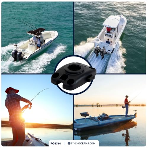 Five Oceans Fishing Rod Holder for Boat with Deck Mount Base, Black, High-Impact Nylon for Boats & Kayaks, Multiple Sizes - style: Compatible Spring-lock Base