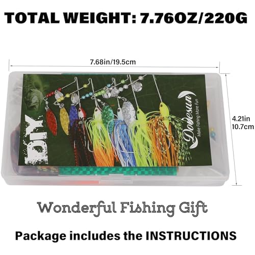 Dovesun Fishing Lure Making Kit DIY Spinner Making Kit, Inline Spinner Baits for Bass Fishing Trout Salmon Freshwater Gift for Men 228pcs/155pcs/107pcs - color: C-107PCS-3D Eyes-Spinnerbaits Making Kit