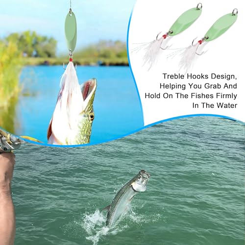 6PCS Fishing Jigs Lures Saltwater Luminous Fishing Spoons Lure Metal Treble Hooks Trout Lures Hard Metal Spinner Baits 5 Sizes Casting Spoon Hooks for Salmon Bass - size: 3/4oz (21g) - 6pcs