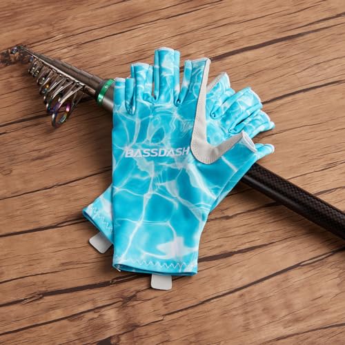 Bassdash ALTIMATE UPF 50+ Women’s Fishing Gloves UV Sun Protection Fingerless Gloves for Kayaking Paddling Hiking Cycling Driving Shooting Training - color: Water Ripple, size: X-Small