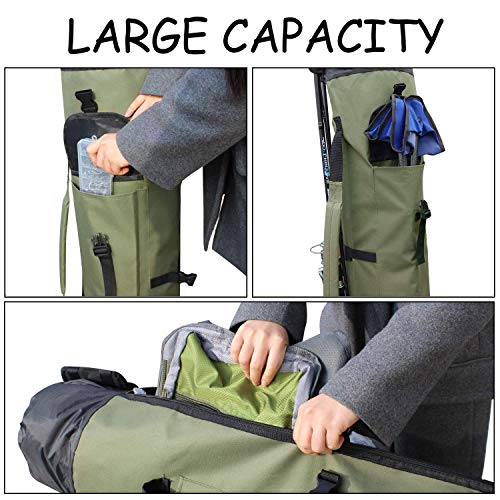 Allnice Durable Canvas Fishing Rod & Reel Organizer Bag Travel Carry Case Bag- Holds 5 Poles & Tackle - color: Khaki Green