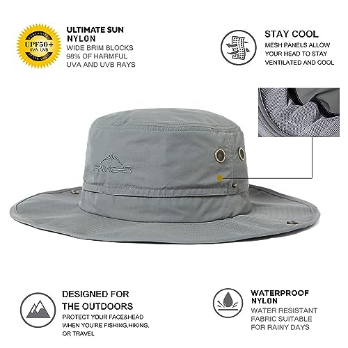 Oversize XL XXL Large Wide Brim Waterproof UPF 50+ Bucket Sun Summer Travel Fishing Hiking Fisherman Hat Detachable Chin - color: 000702_light Grey, size: Small-Medium