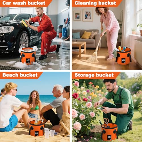 Car Wash Bucket 3.2 Gallon, Collapsible Bucket for Cleaning, Fishing Bucket with Handle for Car Washing, Traveling, Beach, Portable Wash Basin for Cleaning Supplies RV Essentials and Outdoor Camping - size: 12L
