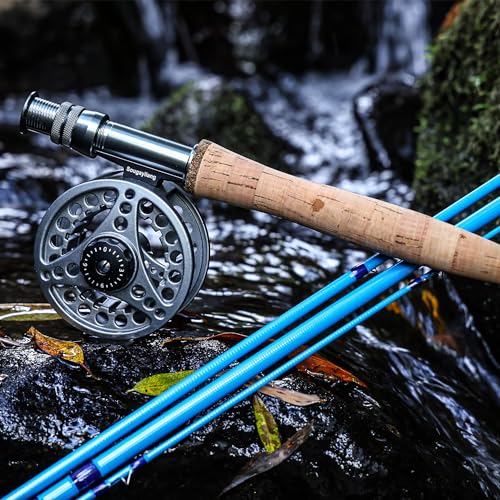 Sougayilang Fly Fishing Combo, 4 Piece Fly Rod and CNC Machined Aluminum Alloy Reel Complete Starter Package with Rod Bag - color: Fly Fishing Combo #5-Silver