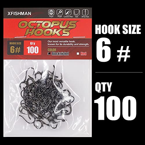 Octopus-Hook-Fishing-Beak-Circle-Hooks-Freshwater-Red-Black-100-50 Pack - color: 2-Black, size: Size:6 100-Pack
