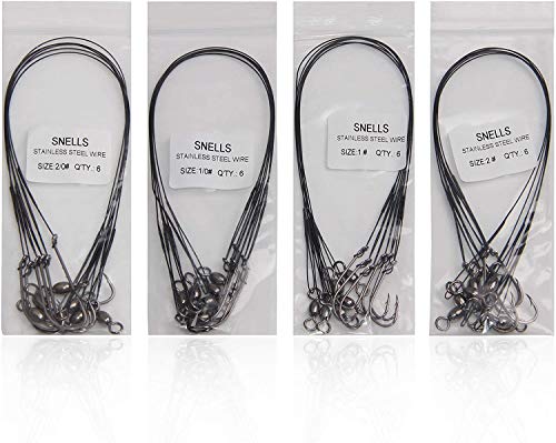 Saltwater Snelled Fishing Hooks with Leader Rig, 24pcs Steel Fishing Wire Leaders with Hook Swivel 11.9in Pre-Tied Wire Trace for Saltwater Freshwater Toothy Predators Bluefish Mackerel - size: 2#_24pcs