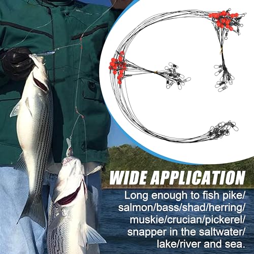 Fishing Leaders Saltwater Fishing Rigs Fishing Wire Leaders with Swivels Snaps High-Strength Fishing Leader Line Rig Bottom Rig Nylon Steel Sea Surf Fishing Rigs Tackle 1Arm 2Arms - color: Black Stainless Steel, style: 2 Arm, 12pcs