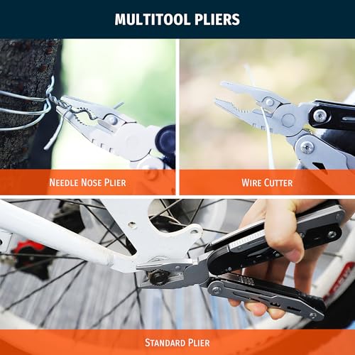 12-in-1 Multitool Pliers with Safety Lock, Fire Starter & Whistle, Stainless Steel Pocket Knife, Camping Multitool with Detachable Scissors for Outdoor Survival, EDC Gear - style: 12 IN 1