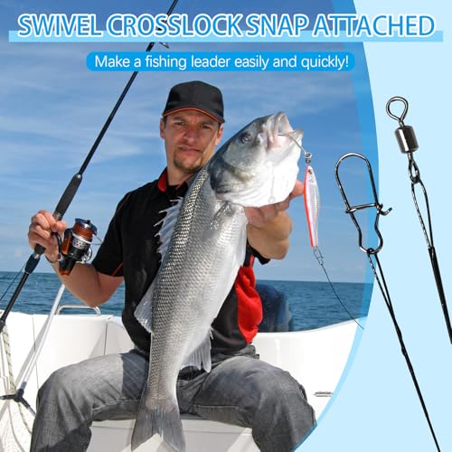 Fishing Leaders Steel Line Saltwater Fishing Leaders with Swivels and Snaps,11.8inch 35LB, 19inch 110LB - size: 12inch