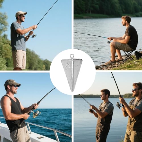 Pyramid Sinkers Assorted Weights 2oz 3oz 4oz, Lead Surf Fishing Sinkers for Saltwater Beach Bottom Fishing (5-8 Pack) - size: 2oz-8pcs