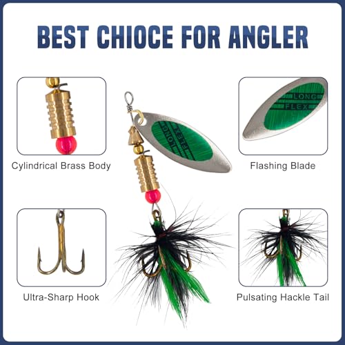 Rooster Tail Fishing Lures – Inline Spinner Baits Kit for Trout, Bass & Salmon – Effective in Freshwater, Streams & Fast Currents - color: 10pcs-style B