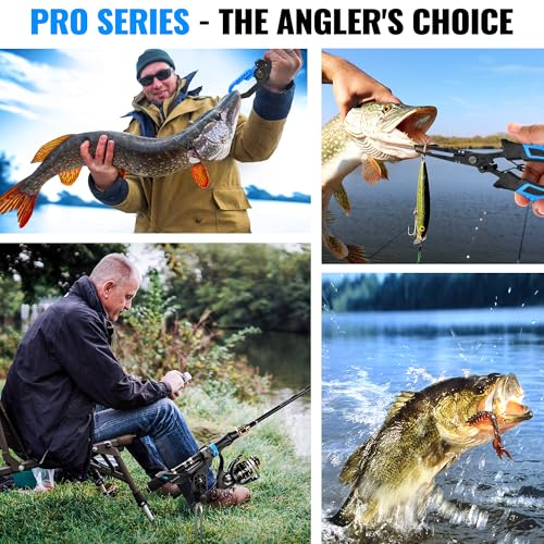PLUSINNO Fishing Gear,Full Fishing Pole kit Include Fishing Rod and Reel Combo, Tackle Box with Fishing Lures, Fishing Accessories, Fishing Pliers,Fishing Gifts for Men with Fishing Tool Kit - style: Blue Fishing Combo With Bank Fishing Rod Holder