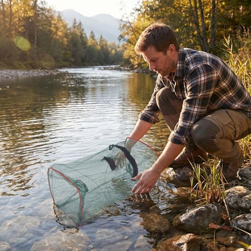 3 Pcs Collapsible Fishing Bait Trap, Fishing Net Square Portable Folded Minnow Trap for Bait Fish Shrimp Crab Net Crab Traps for Blue Crabs Crabbing Crawfish, 17.7 × 8.6 × 8.6in