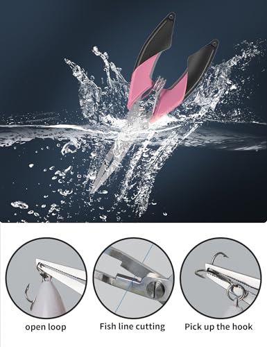 Fish Gripper 9.2",Muti-Function Line Cutter Fishing Pliers, Saltwater Fishing Tool Kit,Fishing Gear with Fishing Lanyard - color: pink