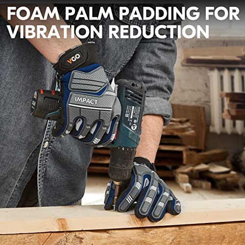 Vgo... Safety Work Gloves - Mechanics, Impact & Anti-Vibration - Rigger & Heavy Duty (M, Blue, SL9792IP) - color: Blue&gray-pro Version, size: Medium (1 Pair)