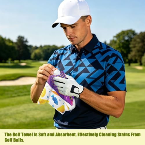 Colorful Fish Microfiber Golf Towel with Clip Magnetic for Golf Bags | Golf Essentials for Women Men Attaches to Clubs and Carts 17.7"x17.7"