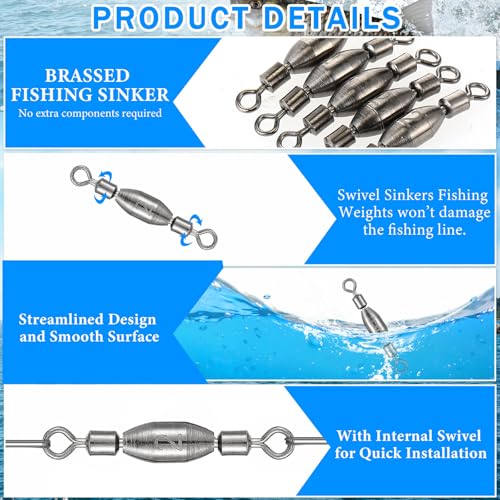 Seenelling 20 Pcs Brass Fishing Sinker Swivel Fishing Weights Saltwater Bullet Sinkers Drop Shot Weight Egg Sinkers with Swivel Rolling Removable Freshwater - size: 1/32oz