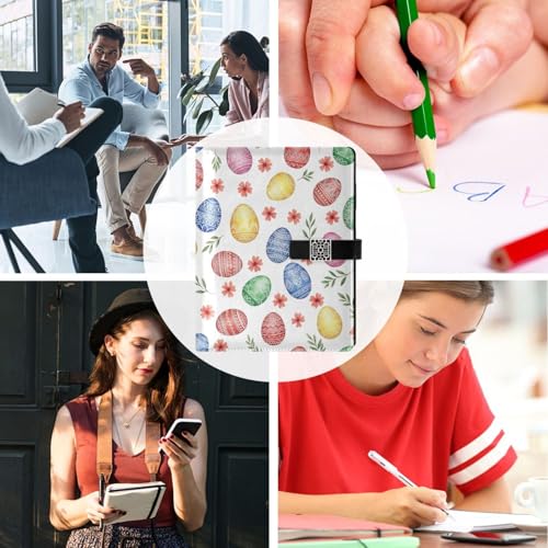 Easter Eggs Flowers Leaves A5 PU Leather Refillable Binder,Business Notebook Travel Planner with Expandable Pockets,6-Ring,Pen Storage & Easy-Clean Surface for Daily Use - color: Easter Eggs Flowers Leaves