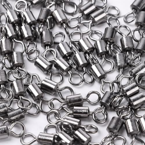 50Pcs Fishing Line Connector, High Strength Fishing Barrel Swivels Set Stainless Steel Ball Bearing Swivel Rolling Bearing Snap Connector for Saltwater Freshwater Fishing Tackle Accessories