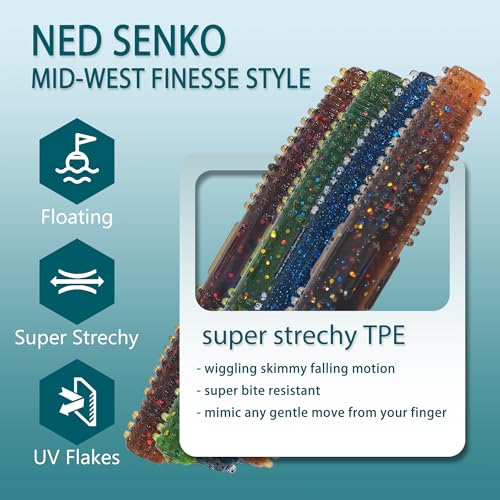 Senko Worms for Bass Fishing, Wacky Worms, Reaction Lure, Soft Plastic Bait for Ned rig, Fishing Lure Kit for Freshwater Bass - size: Senko02