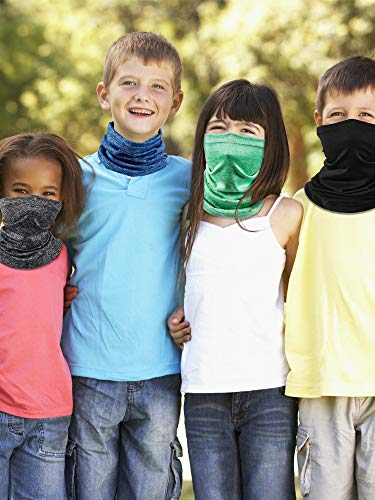 SATINIOR 4 Pieces Kids Summer Neck Gaiter Unisex Cooling Face Cover Scarf Breathable Sun Bandana Fishing Cycling Mask - color: Black, Grey, Blue, Green