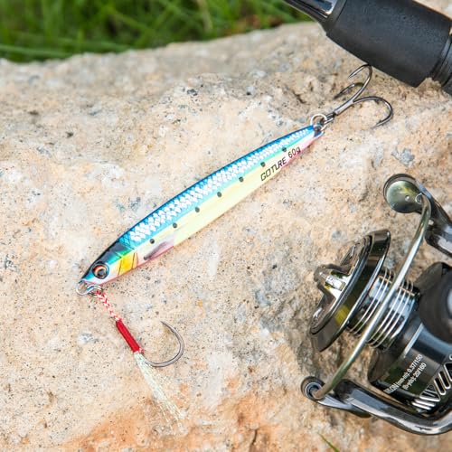 Goture Fishing Jigs, 40g 60g 80g Vertical Jig Saltwater Freshwater, Jig Fishing Lures with Assist Hook and Treble Hook, 5PCS Jigging Spoon Lures, Speed Fast Fall Jigs for Tuna,Salmon,Bass - color: B:5pcs Fishing Jigs, size: 60g