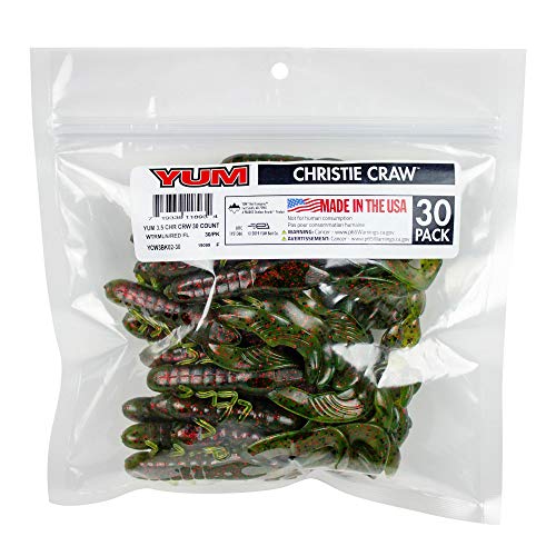 YUM Christie Craw – 3.5″ Soft Plastic Crawfish Bait Bulk Pack for Bass Fishing – Hyper-Action Swim-Claws Creature Lure for Flipping, Pitching & Jig Trailers (Multi-Pack) - color: Watermelon Red Flake