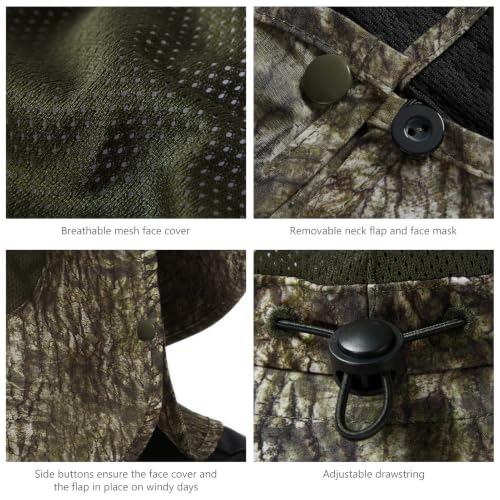BASSDASH UPF 50+ Breathable Sun Hat with Removable Face Cover and Neck Flap Wide Brim Bucket Hat for Fishing Hiking Men Women - color: Moss Wood