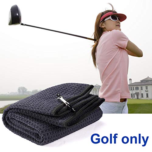 2 Pack 16" x 24" Tri-fold Golf Towel Set, Microfiber Fabric Waffle Pattern Towels, Heavy Duty Carabiner Clip (2 Pcs, 2 Colors) - color: 1: All Black + Grey (Black Edge)