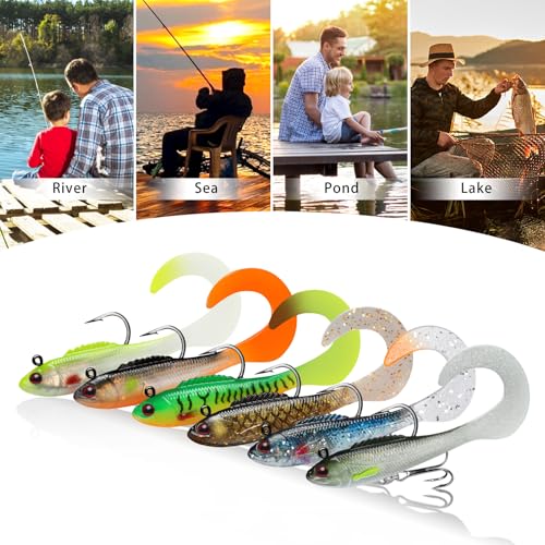 TRUSCEND Shadtale Easy Catch Soft Fishing Lures with BKK Hooks - Trembly Sinking and Vibrating Swim for More Bites, Pre-Rigged Swimbaits for Bass, Trout, Crappie, Walleye, Freshwater Saltwater Fishing - color: B1-3.5",0.5oz