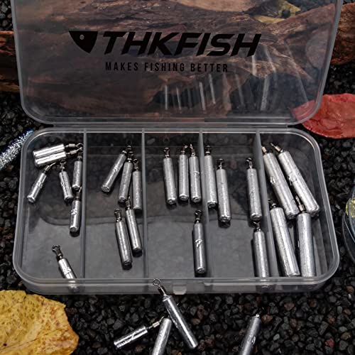 THKFISH Fishing Weights Sinkers Set, 28PCS Fishing Sinker Drop Shot Weights Kit,Drop Shot Rig Wacky Hooks for Saltwater Freshwater Bass Fishing - size: E-28pcs-Slender Shape