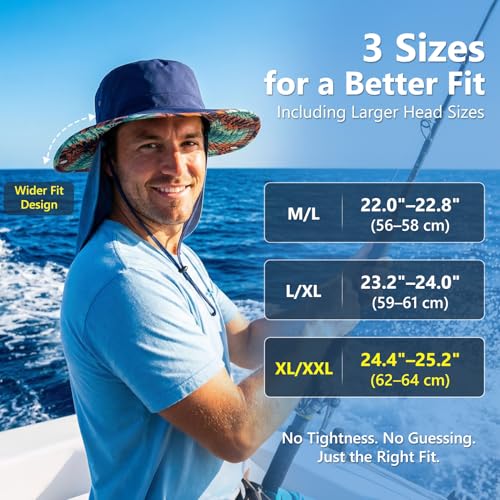 Unisex UVCoolix™ Cooling Sun Hat with Detachable Neck Flap | UPF 50+ Protection, Wide Brim Bucket Hat for Hiking, Fishing & Big Heads - color: Sea Palm, size: X-Large-XX-Large