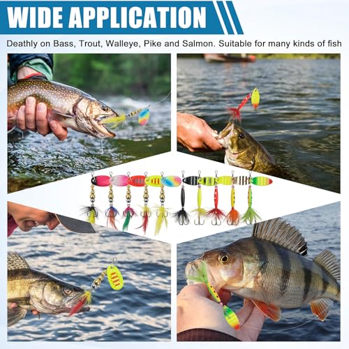 Spinner Baits Bass Lures Rooster Feather Tail Trout Lures Hard Metal Inline Spinner Bait Fishing Lure for Bass Salmon Trout - style: 10pcs Spinnerbaits Kit-b