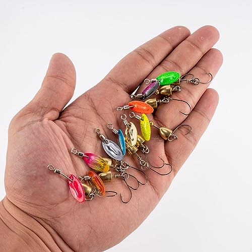 Dr.Fish 10 Pack Fishing Spinner Inline Spinner Lures Single Hook Trout Spinnerbait Lures Kits Bass Crappie Salmon Panfish Walleye Freshwater Stream - color: Single Hook Kit, size: 1/8oz-#10