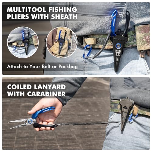 TRUSCEND Easy Use Lockable Fishing Pliers with Tungsten Carbide Cutter, Innovative Ergonomic Handy Handle, Saltwater Corrosion Resistant Teflon Coated Fishing Tool, Light Multi-Function Fishing Gear - color: A-blue