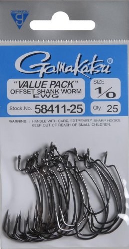 Gamakatsu 25 Pack EWG Offset Worm Hook - color: Black, size: 1/0