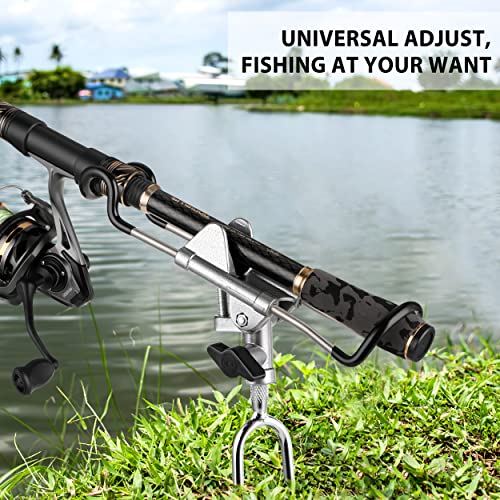 PLUSINNO Fishing Rod Holders - Upgraded 360 Degree Adjustable Fishing Pole Stand Equipment for Bank, Beach, Gift for Men - style: 2 Pack Fishing Rods Holder-grey