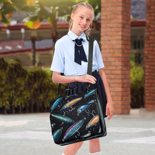 Fish Lure Vintage Funny 3 Ring Zipper Binder with Strap 1.5 inch 500 Sheet Capacity File Folder Storage Organizer