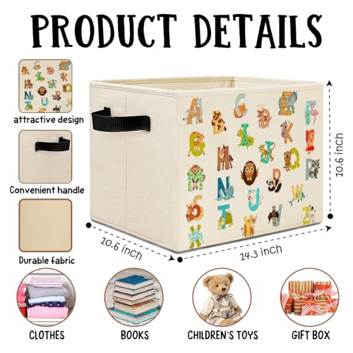 Boho Animal Alphabet Kids Storage Bins Box with Handles, Cute Animal Educational Laundry Basket Hamper Collapsible Clothes Toys Organizer for Toddler Room Nursery Playroom Bathroom - color: Animal Alphabet