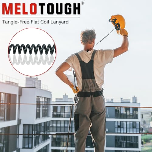 MELOTOUGH Coiled Lanyard,Hard Hat Lanyard with Clamp End,No Snag Design for Hard Hat,Weight Capacity 2lbs - color: Black