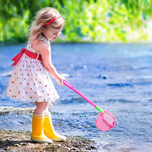 Coopay 2 Pieces Butterflies Kids Fishing Net Catching Bug Floating Bait Beach Nets for Outdoor Playing - color: Blue + Rose Red