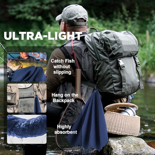 Puomue 3 Pack Microfiber Fishing Towels with Clip, 16" X 16", Waffle Pattern for Effective Cleaning of Fishing Gears or Dirty Hands, Perfect for Camping Towels and Hiking Towles (Blue, 16"X16") - color: Blue
