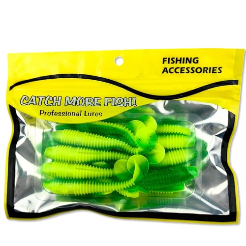 Soft Plastic Paddle Tail Swimbaits Pack of 15 – 3" Soft Plastic Fishing Lures with Extra-Large Tail for Lifelike Swimming Action – Freshwater & Saltwater - color: Green-yellow